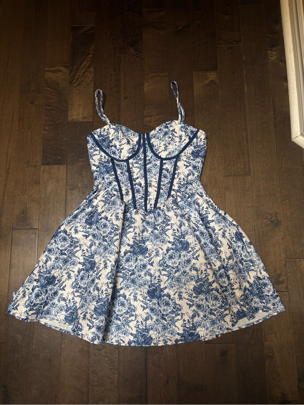 Blue and White Floral Fit-and-Flare Dress